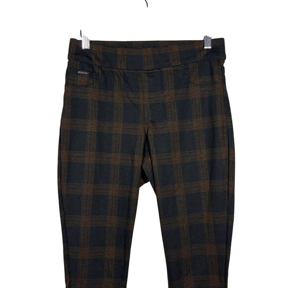 Nine West Plaid Pull-On Pant Trouser Career Casual Black Brown Legging - S - Picture 1 of 5